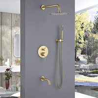 Mitigeur de douche de luxe salle de bain 3 fonctions ensemble de robinets de douche encastrés système de douche à effet pluie en laiton doré brossé