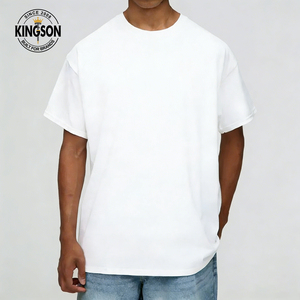 Camiseta de Hombre, Talla Grande, Hombros Caídos, Cuello Redondo Acordonado, Camiseta Lisa de Alta Calidad, Impresión de Logotipo Personalizada, 100% Algodón - Product Image 1