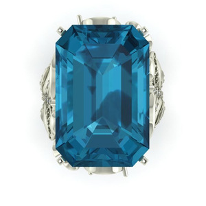 Anello da Cocktail H195 per Donna con Acquamarina Taglio Smeraldo, Pietra Naturale con Montatura a Griffe, Anello di Fidanzamento alla Moda - Product Image 6