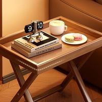 Table d'appoint pliante en bois massif cadre marron écrou plateau Portable bureau canapé Table de chevet pour salon chambre petit