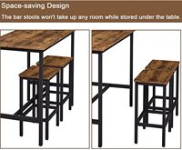 Ensemble de table de bar rustique brun pour salon, salle de fête, 3 pièces, ensemble de table de comptoir de cuisine, table de bar pour le petit-déjeuner avec tabourets