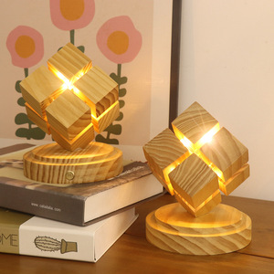 3d <span class=keywords><strong>cubo</strong></span> lampada decorativa Display a Led ricaricabile in legno luce notturna lampada Touch con batteria - Product Image 1