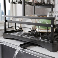 Égouttoir à vaisselle multifonctionnel en acier au carbone, double, écologique, avec porte-tasses, grande capacité, sur pied, pour évier, design moderne