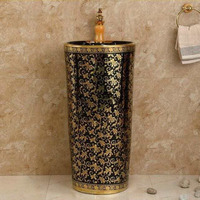 Sanitaire Salle De Bains Cuvette De Toilette Dorée Et Piédestal Lavabo Une Pièce Céramique De Luxe Noir Et Or Wc Ensemble De Toilette