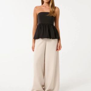 Women's Casual Strapless Peplum Tank <b>Top</b> Sleeveless <b>Vest</b> Custom Logo Print - Product Image 1