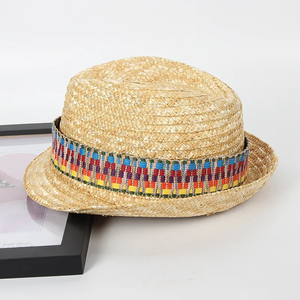 <b>Straw</b> Fedora <b>Hat</b> With Colorful Embroidered Band Unisex Beach Accessory Adult Size 56-58CM - Product Image 2