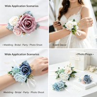 Corsage Pergelangan Tangan Buatan Tangan dengan Mawar Tiruan Real Touch, Daun Hijau Campuran, dan Pita Satin untuk Pengiring Pengantin, Pengantin Wanita, Pernikahan, Homecoming, dan Pesta