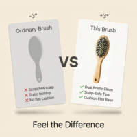 Brosse à cheveux démêlante et lissante à coussin d'air avec manche en bois de hêtre, poils de sanglier naturels et picots en nylon pour massage du cuir chevelu