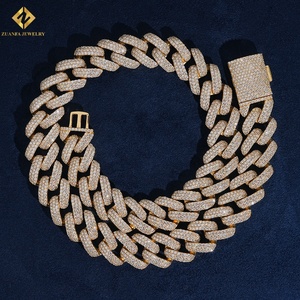 S925 Silver Rose Gold VVS Baguette Moissanite Cuban Link <b>Chain</b> 15mm <b>Iced</b> <b>Out</b> Hip Hop Necklace 3 Row Baguette & Round Cut Jewelry - Product Image 1