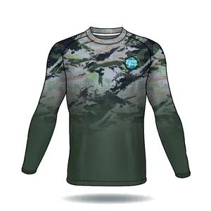 Maglie da pesca a maniche lunghe da uomo a manica lunga con logo uv personalizzato con design mimetico verde