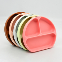 Assiette à ventouse en silicone incassable et écologique pour bébé, sans BPA, résistante au lave-vaisselle, avec compartiments, pour l'alimentation des tout-petits