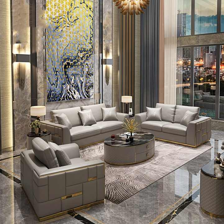 Italian Luxury Modern Leather Sectional Sofa Set Soft Customized Light ...