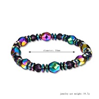 Bracelet unisexe tendance de style classique fait main avec perles d'hématite en forme de boule et électroplaqué coloré, idéal pour un cadeau