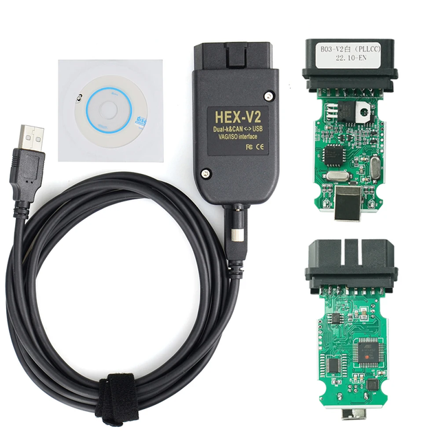 High Quality PLCC HEX V2  Dual K & Can USB Interface Whiteboard V22.10 V23.3 VCDS 5053 AT162+FT232 Code Reader Cable