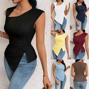 Débardeur décontracté pour femme, design asymétrique, sexy, sans manches, couleur unie, col rond, polyester, séchage rapide, vente en gros - Product Image 1