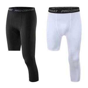 Pantalones de Yoga de Secado Rápido al por Mayor, Leggings de Compresión Blancos para Hombre, Pantalones Ajustados de Fitness 3/4 para Baloncesto - Product Image 2