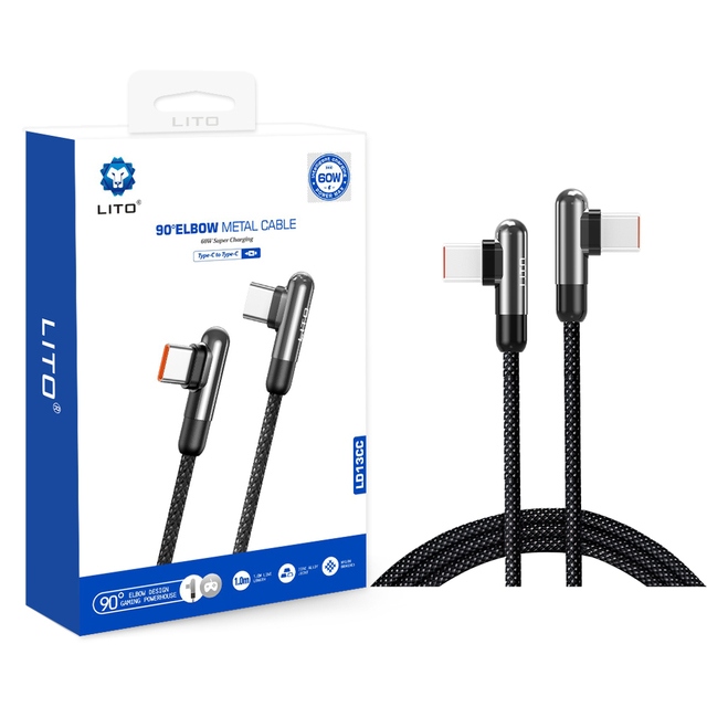LITO USB Charger Data Cable 90 Degree Gaming Usb for Type C Fast Charger Cable for iPhone Android