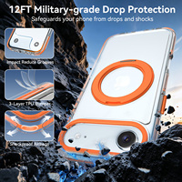 Coque de protection transparente antichoc personnalisée pour iPhone 17 Air avec support rotatif et cadre métallique orange tendance – Vente en gros