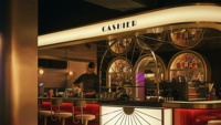 Comptoir de bar en forme de L avec LED, surface solide à texture marbre, pour hôtel, restaurant, bar à domicile et cuisine