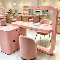 Table de manucure moderne rose pour salon de manucure, atelier, mobilier de salon commercial, lampes LED, armoires, salon, chambre, écologique