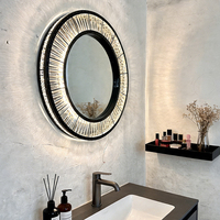 Miroir décoratif avec éclairage design, décoration intérieure, miroir mural LED, miroir rond en cristal moderne et luxueux pour salon