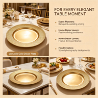 Assiette de présentation en plastique PP dorée sur mesure, avec bordure gaufrée effet galet, pour décoration de table de mariage ou de fêtes