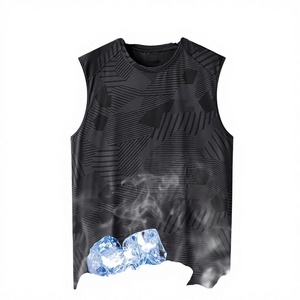 <b>Men's</b> Geometric Print Quick Dry Knitted Tank Tops O-Neck Sleeveless Sporty <b>Vest</b> in <b>White</b> Black Blue - Product Image 2