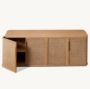 Mobile Moderno in Legno di Quercia Massello per <span class=keywords><strong>Soggiorno</strong></span> Credenza a 4 Ante in Legno e Canna - Product Image 4