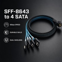 Câble SFF-8643 Mini SAS 36 broches vers 4 SATA 7 broches 12 Gbit/s en cuivre plaqué argent à double blindage pour extension de stockage de serveur