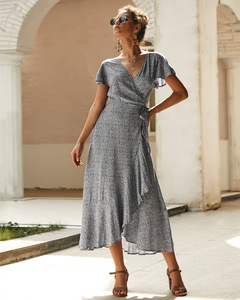 Abito da donna <span class=keywords><strong>con</strong></span> volant e scollo a V, maniche corte, in chiffon lungo al ginocchio, vita naturale, antipiega, per l'estate - Product Image 6