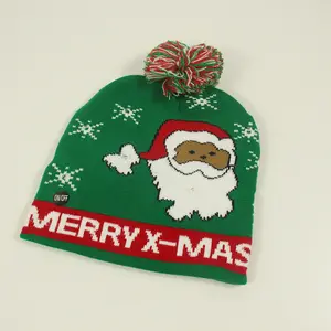 New Design Snowflake Elk Cartoon Jacquard Knit Natal Beanie Hat Com Luz Personalizado Mulheres Homens Natal Led Chapéus