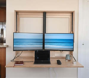 Extra Wide Wall Mount Electric Sit-Stand Murphy <strong>Desk</strong> Dual Monitor <strong>Fold</strong> <strong>Out</strong> Workstation Fit Two 27in Space Saving Home Office OEM - Product Image 6