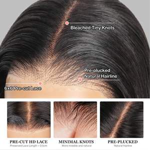 Rideau en couches frange visage encadrement 6X6 perruque sans colle cheveux humains HD <span class=keywords><strong>dentelle</strong></span> lâche vague de corps <span class=keywords><strong>dentelle</strong></span> avant perruques - Product Image 3