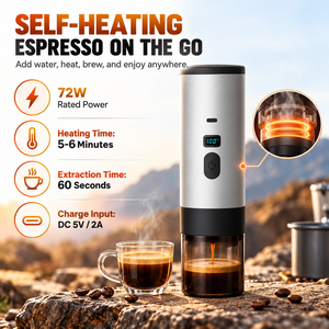 เครื่องชงกาแฟเอสเพรสโซแบบพกพา 3 in 1 พร้อมระบบทำความร้อนในตัว ชาร์จไฟได้ ใช้ได้กับอะแดปเตอร์ 3 แบบ สำหรับการตั้งแคมป์กลางแจ้ง ขายส่ง - Product Image 5