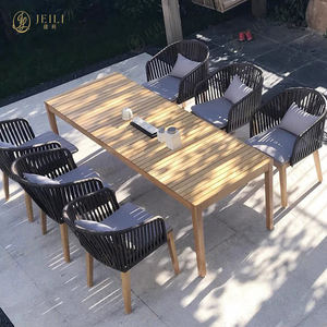 JEILI - Juego de Muebles de Exterior de Lujo para Todo Clima, Mesa de Madera de Teca Moderna con Listones, Silla Tejida con Cuerda para Jardín, Patio o Proyectos - Product Image 1