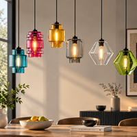 Lustre suspendu créatif en verre teinté, style rétro, LED, avec commande par bouton, pour restaurant, bar, hôtel, éclairage commercial