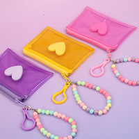 Sacs de rangement pour porte-clés macaron personnalisés UIOWIO, sacs à clés en PVC transparents et colorés, mini porte-cartes, porte-monnaie à fermeture éclair avec perles florales