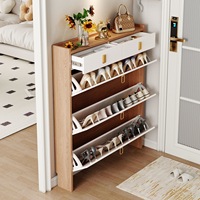 Meuble de salon en bois ultra-fin à porte rabattable, nouveau design minimaliste moderne couleur crème, meuble d'entrée gain de place pour la maison