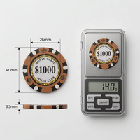 Jetons de poker Monte Carlo de 14 g avec incrustation métallique, jetons de casino personnalisés, jetons en argile professionnels à 3 tons pour la vente en gros