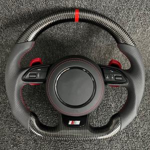 Volant personnalisé de luxe en cuir et fibre de carbone véritable avec surpiqûres rouges pour <span class=keywords><strong>Audi</strong></span> A3 A4L A5 A6L A7 A8 Q5 Q7 Q8 TT <span class=keywords><strong>R8</strong></span> - Product Image 1