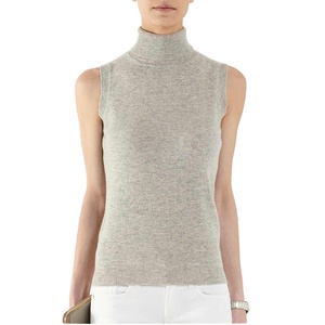 Maglione <span class=keywords><strong>Senza</strong></span> <span class=keywords><strong>Maniche</strong></span> a Collo Alto in Cotone e Cashmere per Donna, Leggero e di Alta Qualità, 85% Cotone 15% Cashmere, <span class=keywords><strong>Maglia</strong></span> Fine 12 Gauge, Personalizzabile - Product Image 1