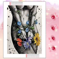 HUACAN Nouvelle Peinture Diamantée Style Américain en Résine, Mosaïque de Diamants Carrés et Ronds Complets, Portrait de Femme et Fleurs, Décoration Intérieure, Cadeau