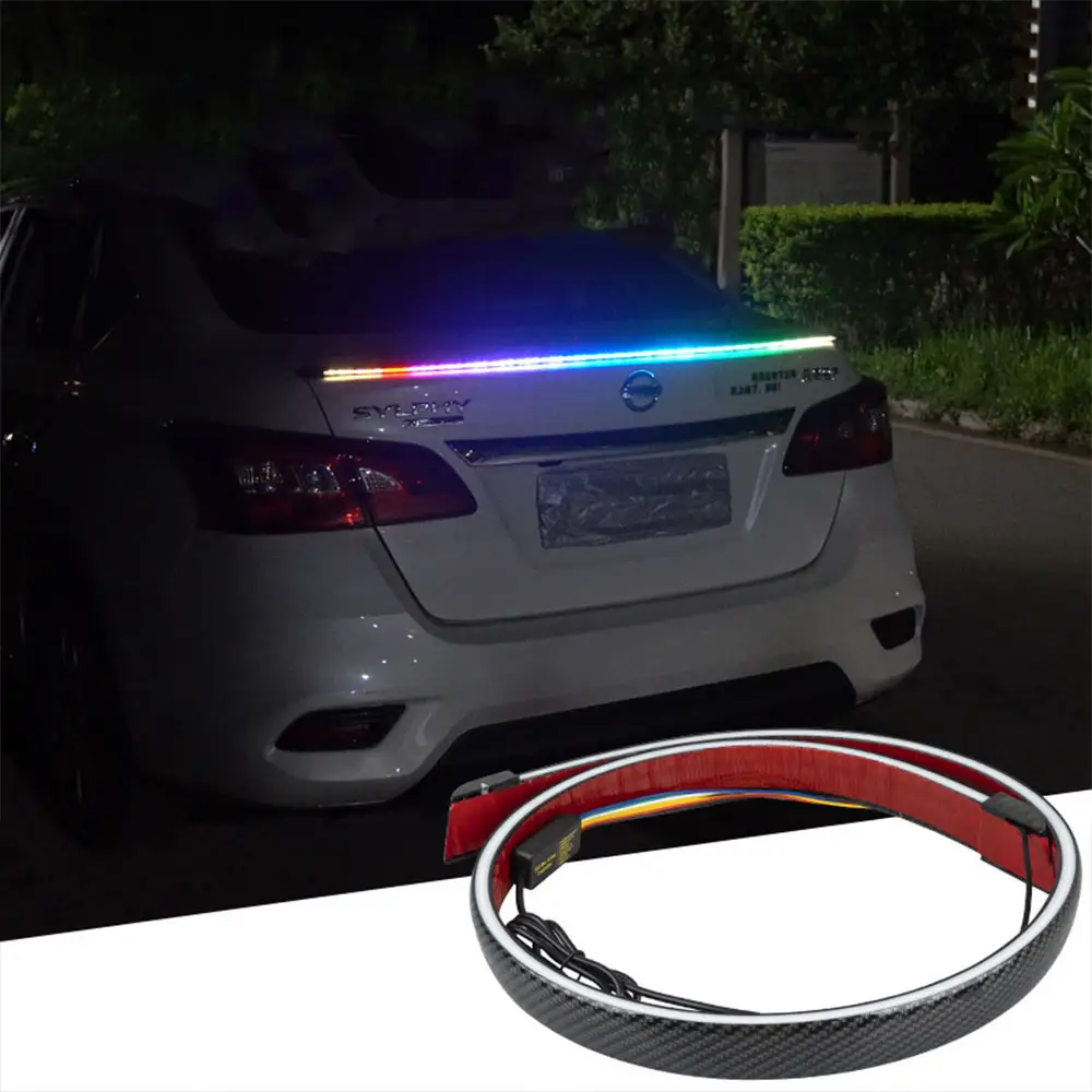 Hot Sale Rainbow/Red LED Rear Wing Decoration Car Streamer Lamp Bar Spoiler Tail Light
