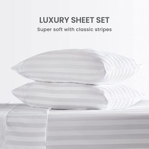 Set di <span class=keywords><strong>Lenzuola</strong></span> QSY di Lusso 100% Cotone, 4 Pezzi, Tasche Extra Profonde, <span class=keywords><strong>Lenzuola</strong></span> a Righe Satinate Usa e Getta, Motivi Floreali Natalizi - Product Image 3