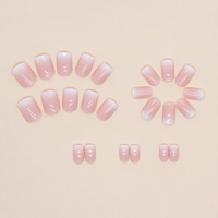 Vente en gros, nouveauté mode été 24 pièces/boîte, faux ongles à pression carrée courts dégradés blancs et roses