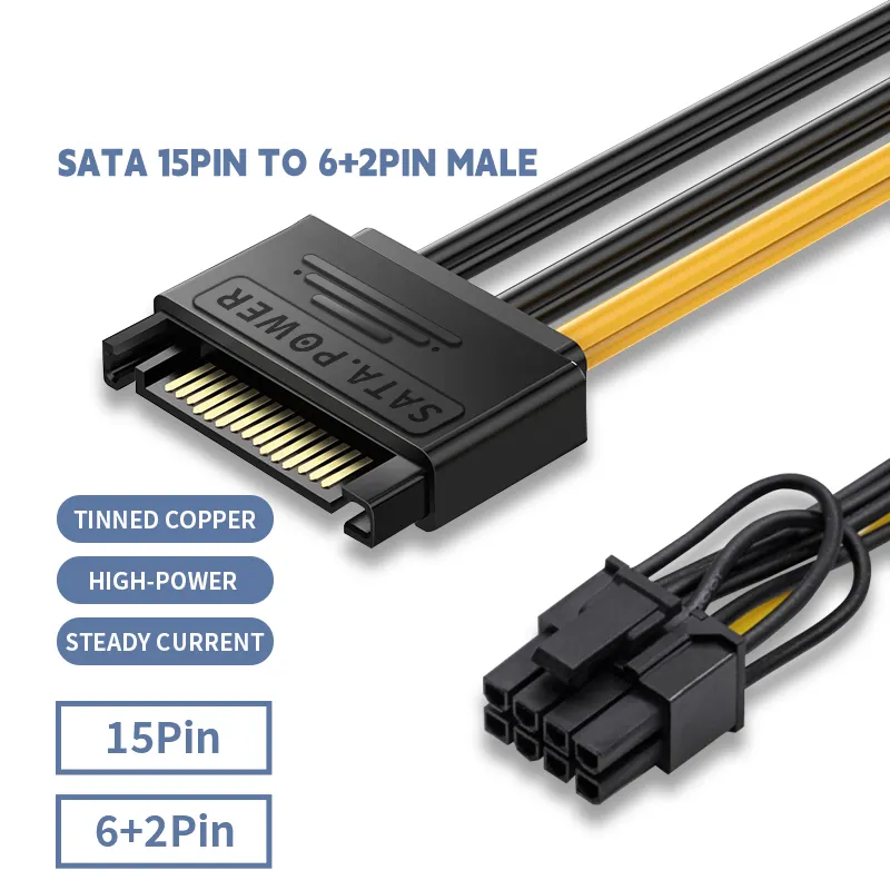 15 Pin Sata Naar 8pin Pci-E Power Kabel 15 Pin Sata Mannelijk Naar 6 + 2 Pin Pci-E Mannelijke Video card Voeding Adapter Kabel