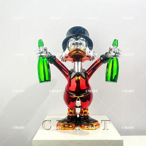 Statue de Donald Duck et Scrooge McDuck en Or Chromé avec Sacs d'Argent et Deux Flacons de Champagne, Petite Taille, Sculpture Pop Art - Product Image 2