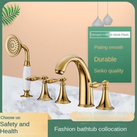 Robinet de baignoire thermostatique contemporain en laiton BUTERFLEOGE, 3 poignées, finition chromée polie, jet doux effet pluie, mitigeur de douche 5 trous pour salle de bain