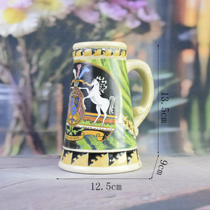Chope à bière en porcelaine de chalet alpin bavarois - Relief classique d'<span class=keywords><strong>Edelweiss</strong></span> et couvercle en aluminium, verre à vin d'Oktoberfest avec poignée - Product Image 6