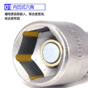 Clé à douille hexagonale 1/4 po, tête hexagonale, qualité industrielle, acier au chrome-vanadium, finition sablée - Product Image 5
